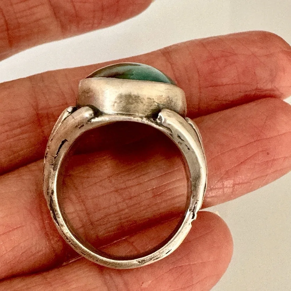 Big Navajo Mens Turquoise Ring Sz 10 Sterling Signed R Fans 24g Handmade Native